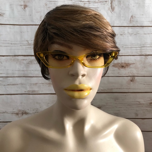 Yellow Slim Cat Eye Translucent Sunglasses W/Case - Picture 2 of 3